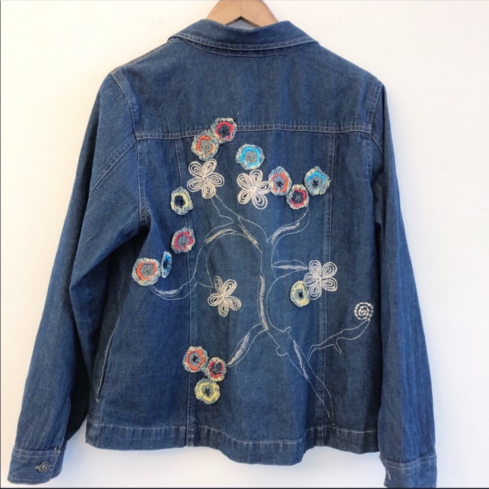 CHRISTOPHER & BANKS Embroidered Denim Jacket SZ XL